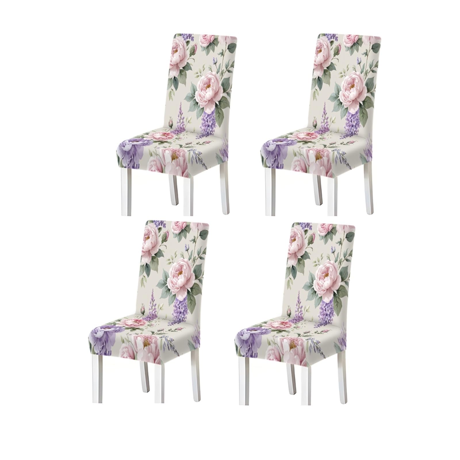 KXUAUV Watercolor Pink Peony Lavender Floral Pattern Print Dining Chair Covers Set Of 2/4/6, Stretch Slipcovers For Kitchen Dining Room Seat Protectors for Restaurant Hotel Party(4PCSChair cover)