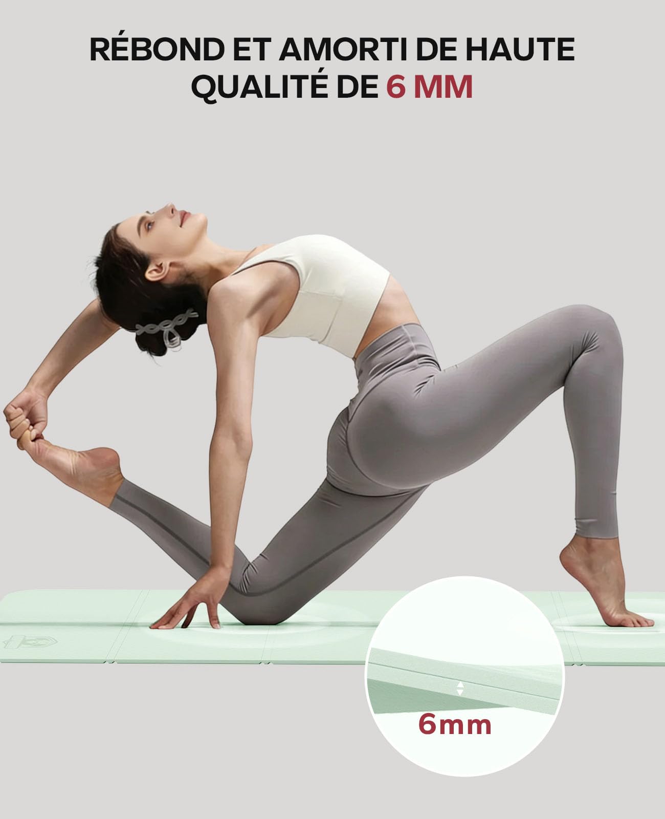 HAPBEAR Tapis de Yoga Pliable 183x61x0,6 cm–Antidérapant,en TPE | Adapté au Yoga,Pilates,Étirements et Entraînements à la Maison,Livré avec Sac de Rangement,Léger et Gain de Place