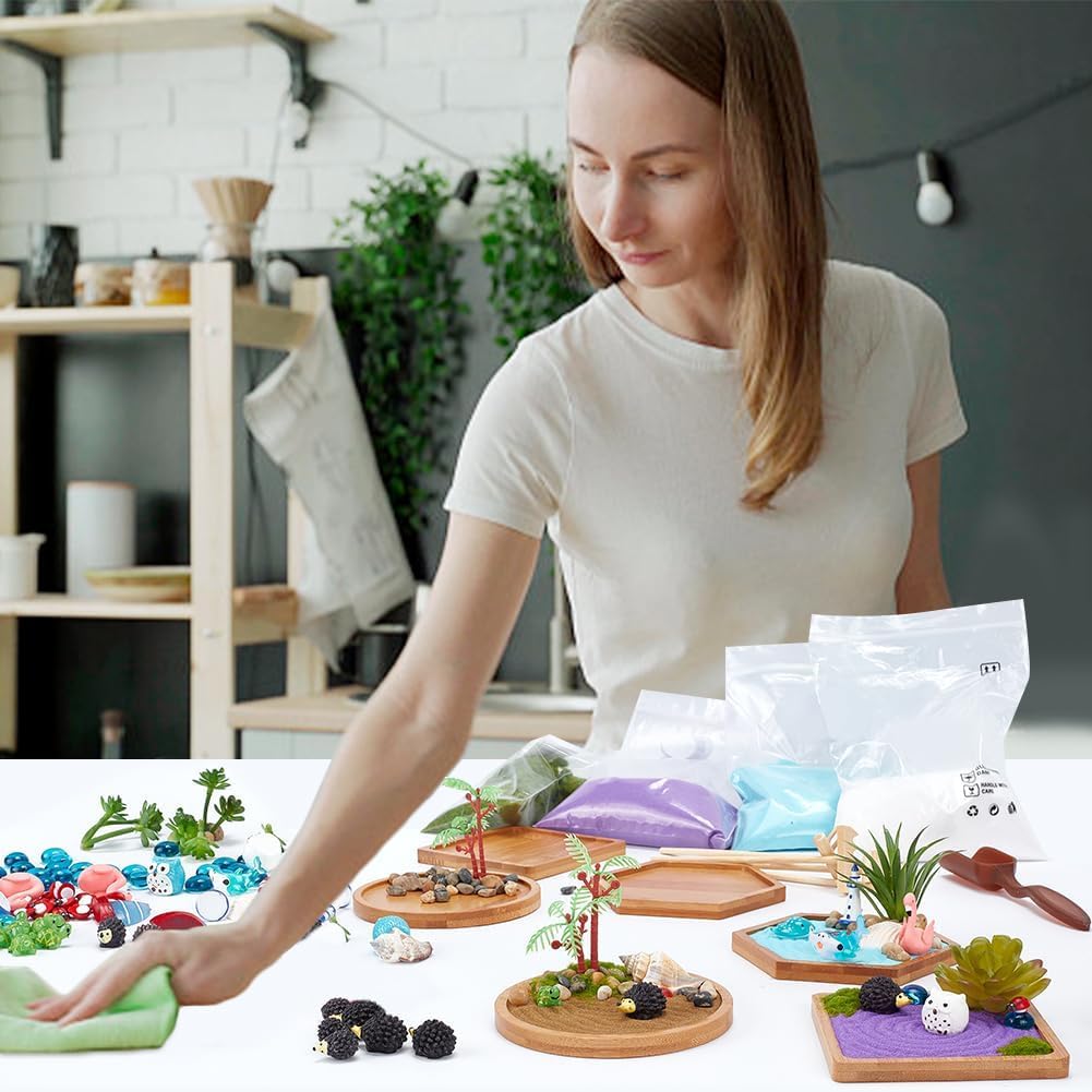 Pesoncarl Kit de Jardin Zen, Mini Jardin Zen de Table Japonais avec râteau, Sable Blanc et rivières Roches Méditation Zen Sand Garden pour Les