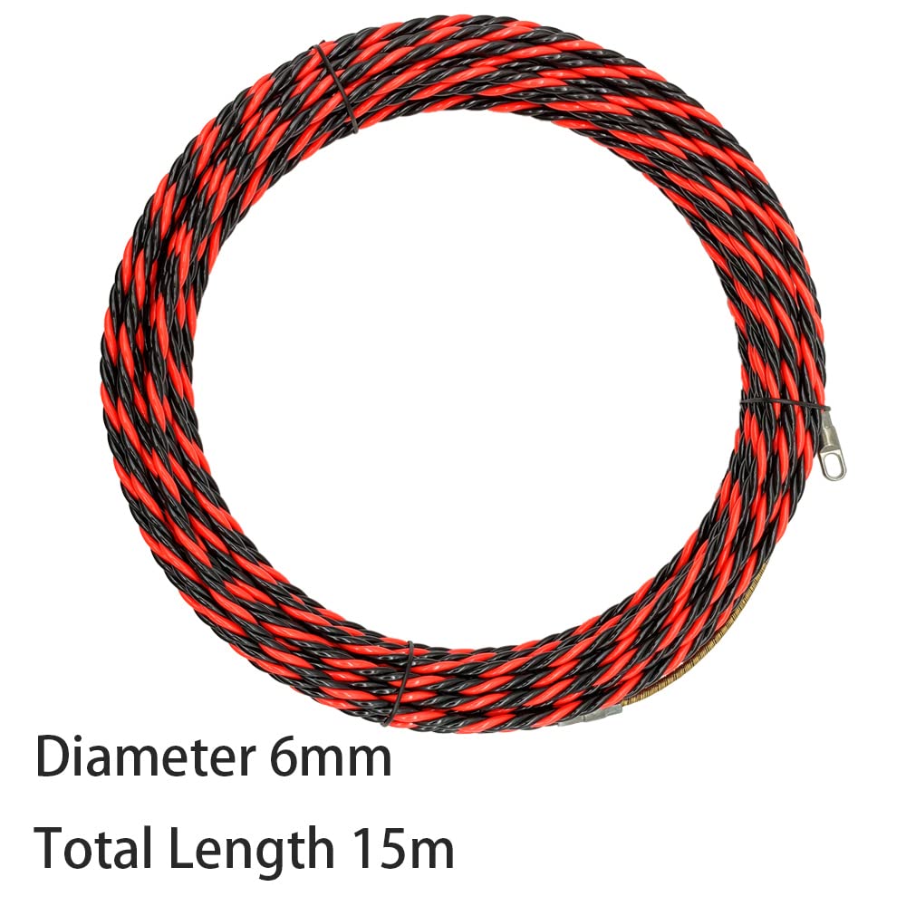 15m Guia Pasacables Trenzada Guia Pasacables Cables Dispositivo con 2 Muelle de Guía Pasacables Ideal para la Colocación de Cables,Diámetro 6 mm(Rojo y Negro)