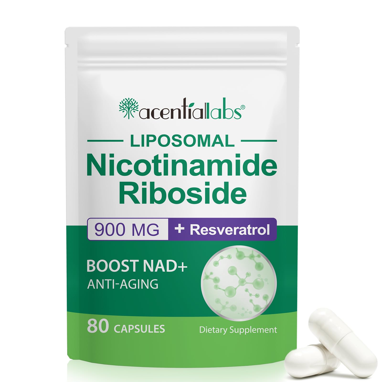 Nicotinamide Riboside 900 Liposomal Resveratrol Liposomal Nicotinamide Riboside Resveratrol Supplement Resveratrol Supplement for Women Men 1Pack 80 Capsules