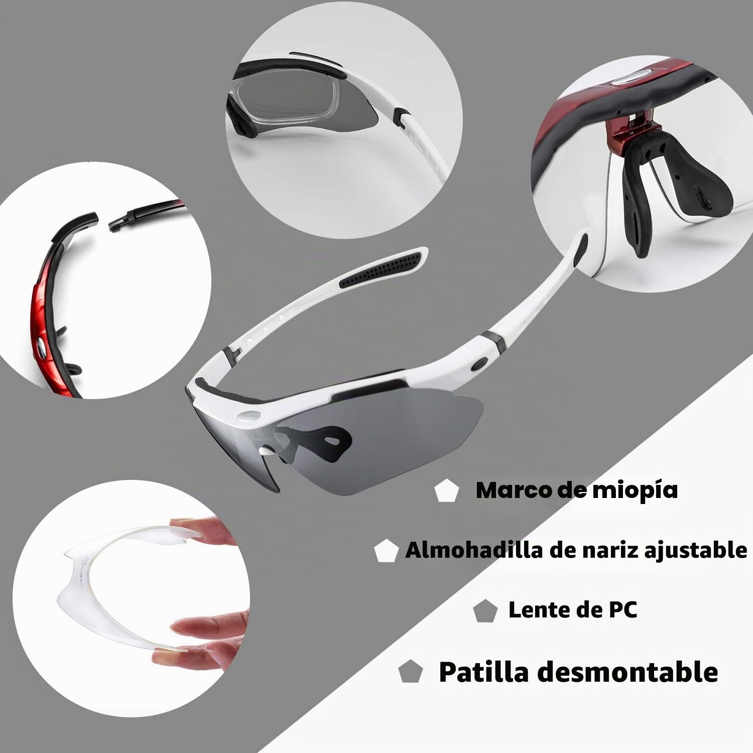 ROCKBROS Gafas de Sol Polarizadas Ciclismo 5 Lentes Intercambiables Protección UV 400