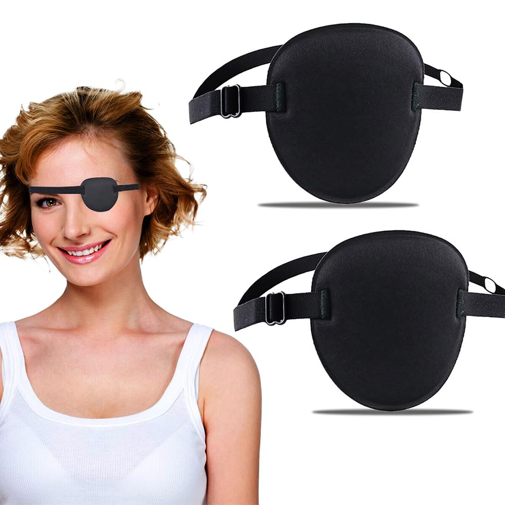 2pcs Eye Patches for Adults,3D Adjustable Pirate Eye Patch,Boys and Girls Medical Eye Patch for Amblyopia Left and Right Eye,Black Eye Patch for Lazy Eye (A-Black)