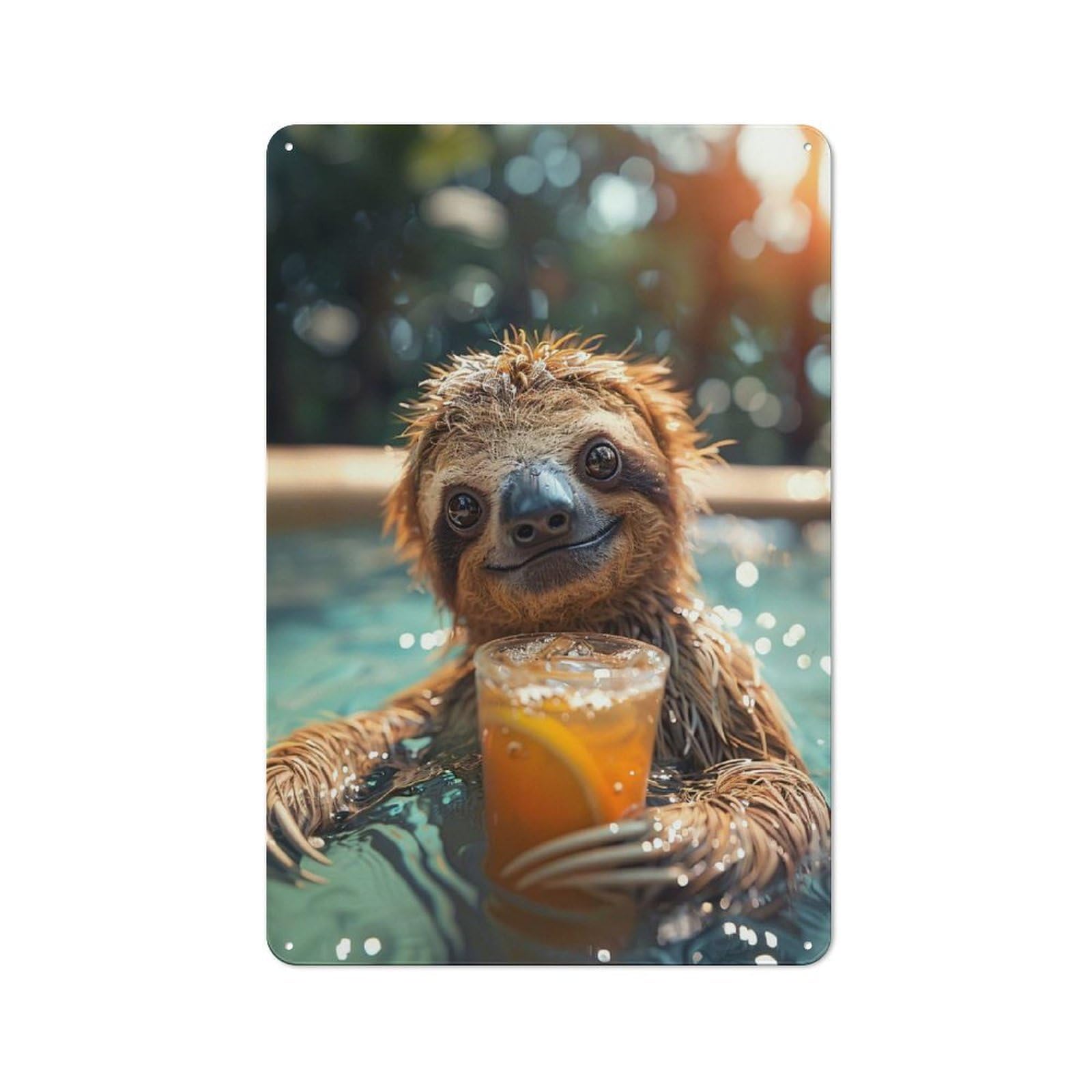 Junmoney Have A Drink With A Sloth 30X20cm Vintage Tin Sign With For Hobby Room Or Studio, For Winter Interiors And Metal Sign Collectors