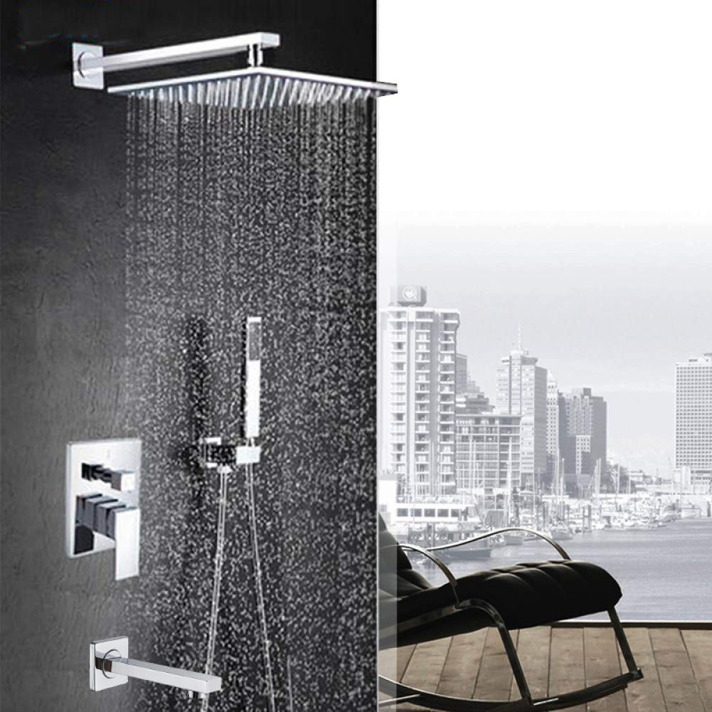 Ensemble de douche encastré pluie avec mitigeur mural monocommande et pommeau chromé 16 pouces