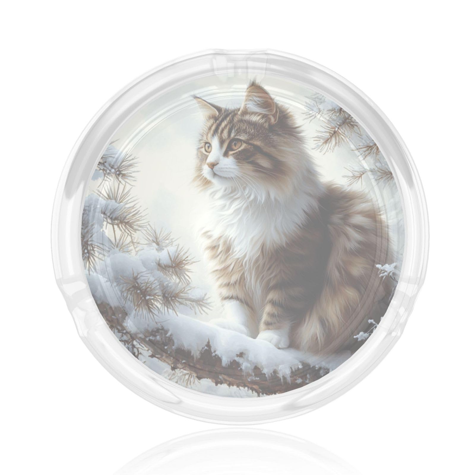 Cat Perched On Snow-Dusted Branch Glass Ashtray For Cigarettes Ash Trays Case For Home Office Decor