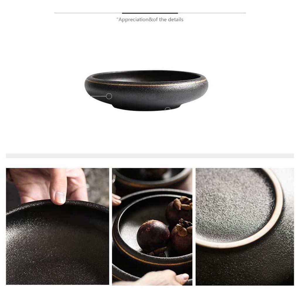 Ensemble bol et assiette japonais en céramique noire et dorée - Bol profond à salade et à nouilles - Plat de service créatif idéal pour le petit déjeuner et la maison