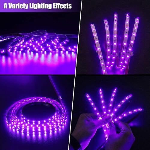 Miniatura 6 de Tira de luces LED de 12 V 16.4 pies, luz ultravioleta ultravioleta negra, luces de pesca nocturna, 5050 LED impermeable, tira LED UV con cable de