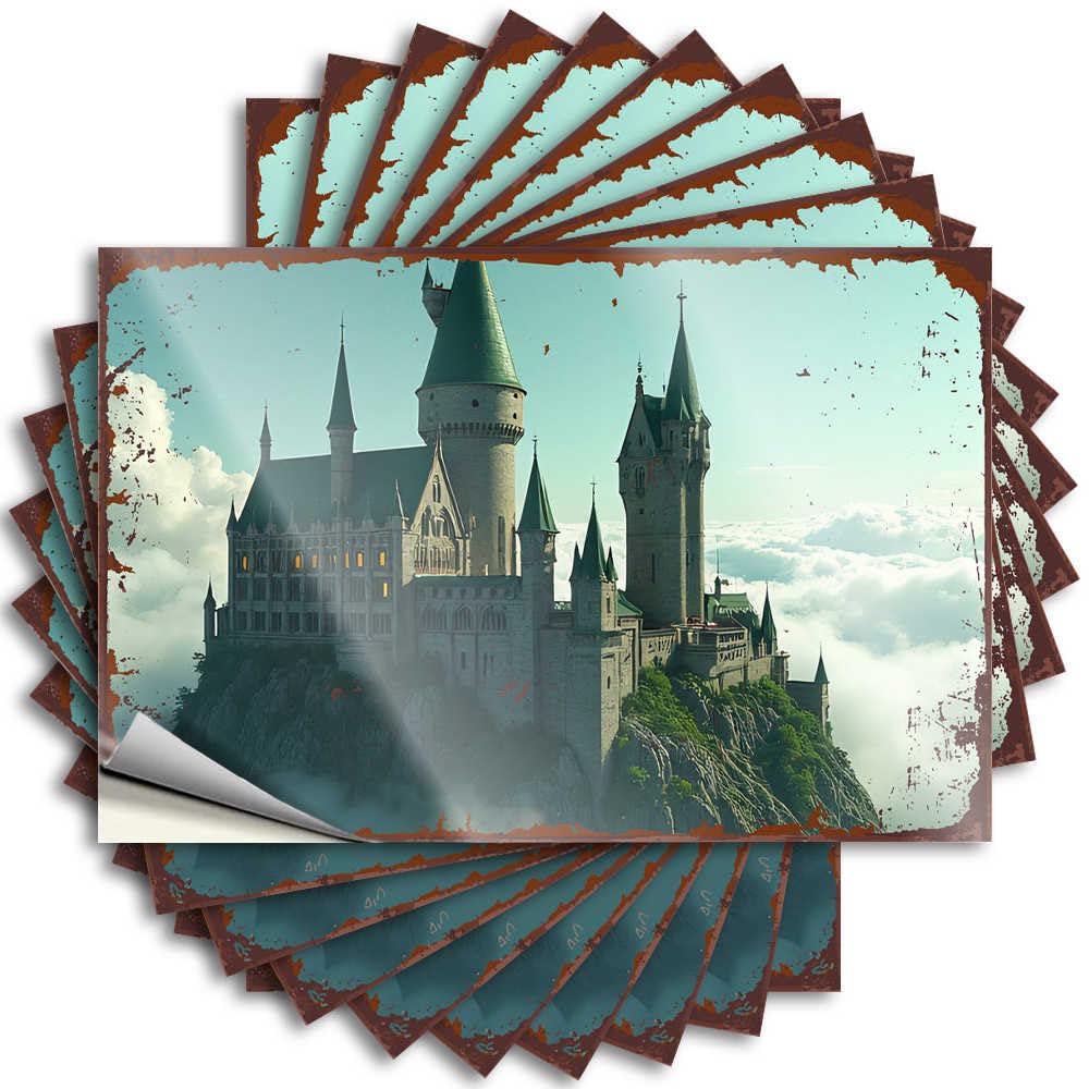 Quote Large Custom Stickers, Bottle Waterproof Fantasy Castle Amidst Clouds: A Mystical Landscape for Hydro Flask | Fluffy Vinyl Decals for Sand Holiday Gift(8X12CM)