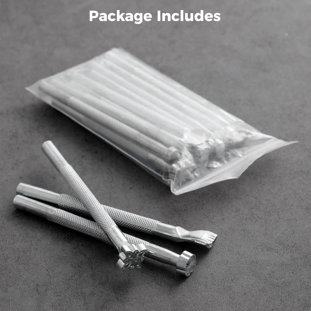 Lot de 20 poinçons pour cuir en acier inoxydable, outil de frappe pour loisirs créatifs, tampons de gravure pour cuir, pour motifs de fleurs, feuilles, papillons et plus
