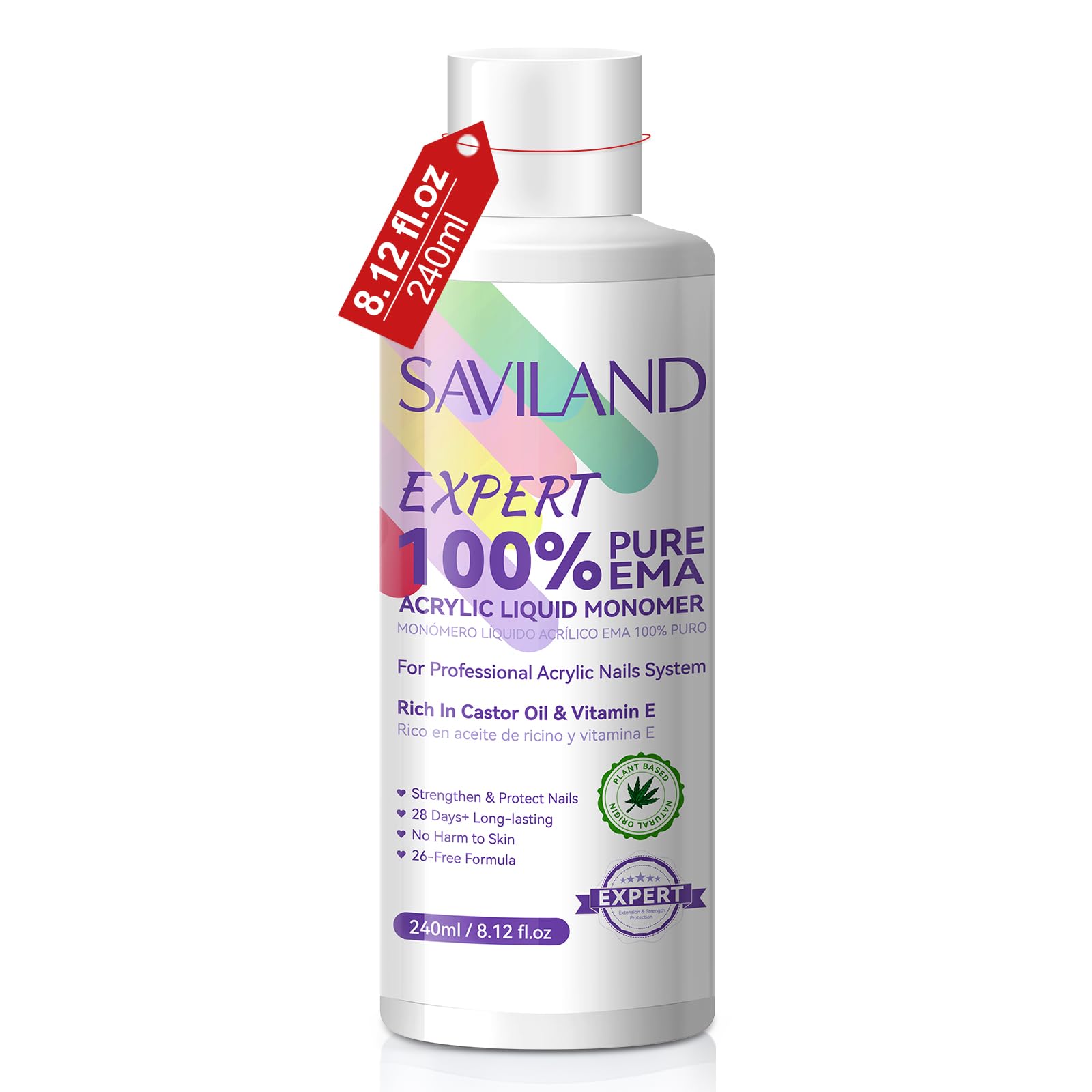 SAVILAND Monomer Acrylic Nail Liquid: 8 OZ EMA Acrylic Liquid Monomer Professional Non-Yellowing Nail Monomer Liquid for Acrylic Powder Application Nail Art Extension 3D Carving Home Nail Salons DIY