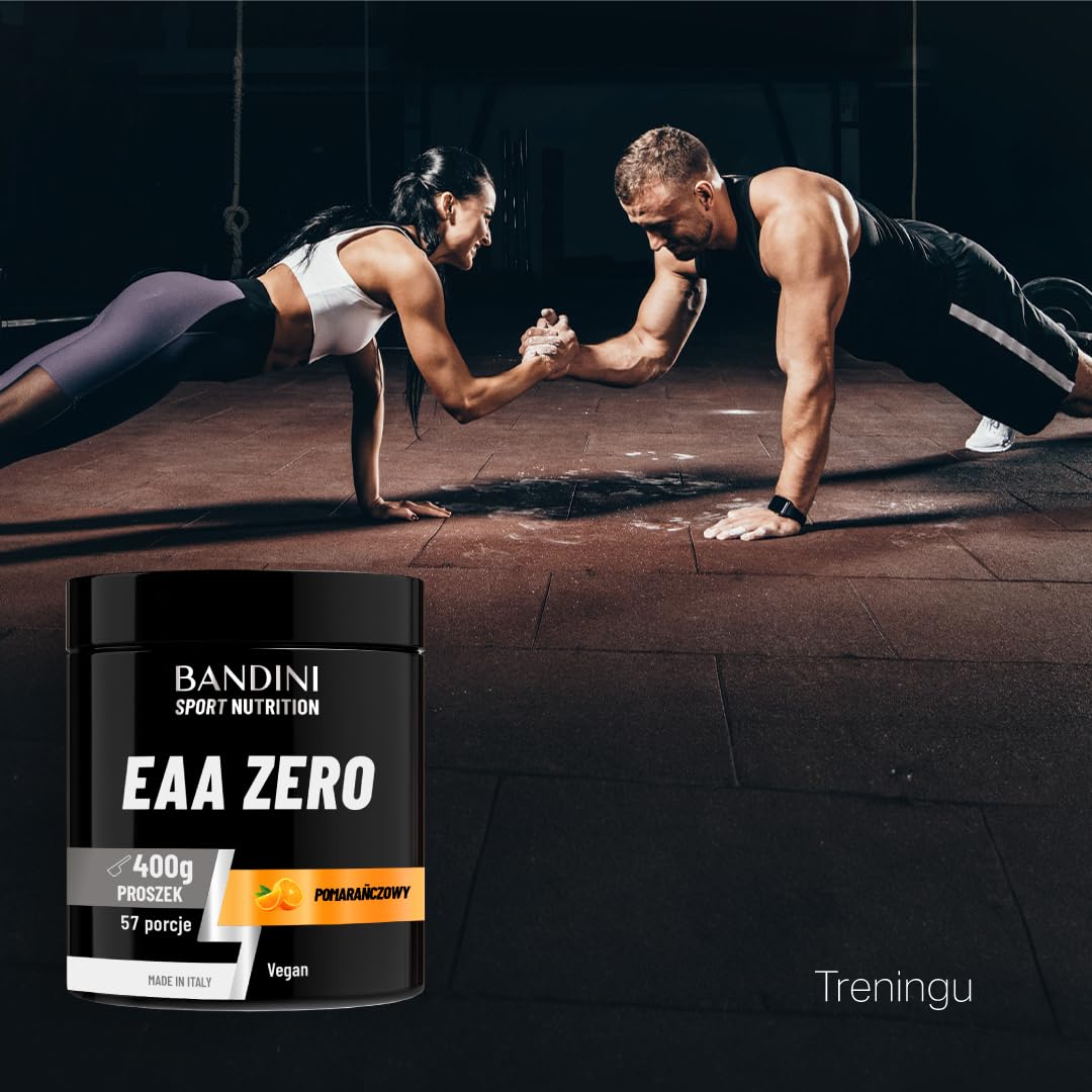 Bandini® EAA Essential Amino Acids w Proszku – 400 g Napój o smaku pomarańczowym, zawierający 9 niezbędnych aminokwasów w optymalnej proporcji. Bezcukrowy suplement wegański.