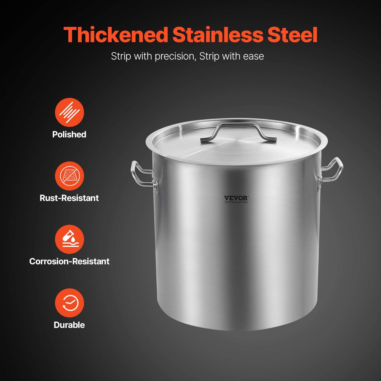 VEVOR Stainless Steel Stockpot, 53 Quart Large Cooking Pots, Cookware Sauce Pot with Lid, and Handle, Heavy Duty Commercial Grade Stock Pot, Sanding Treatment, for Large Groups Events Silver