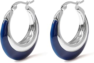 Chunky Enamel Hoop Earrings for Women 18K Gold Plated Colorful Huggie Earrings Enamel Jewelry Valentine's Day Gift for Girlfriend Wife