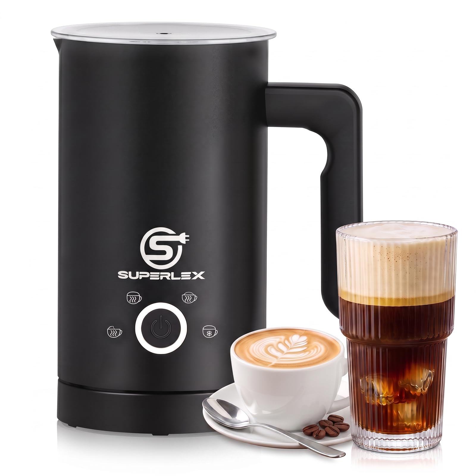 SUPERLEX Electric Milk Frother 4-in-1, 300ml Auto Milk Steamer for Coffee