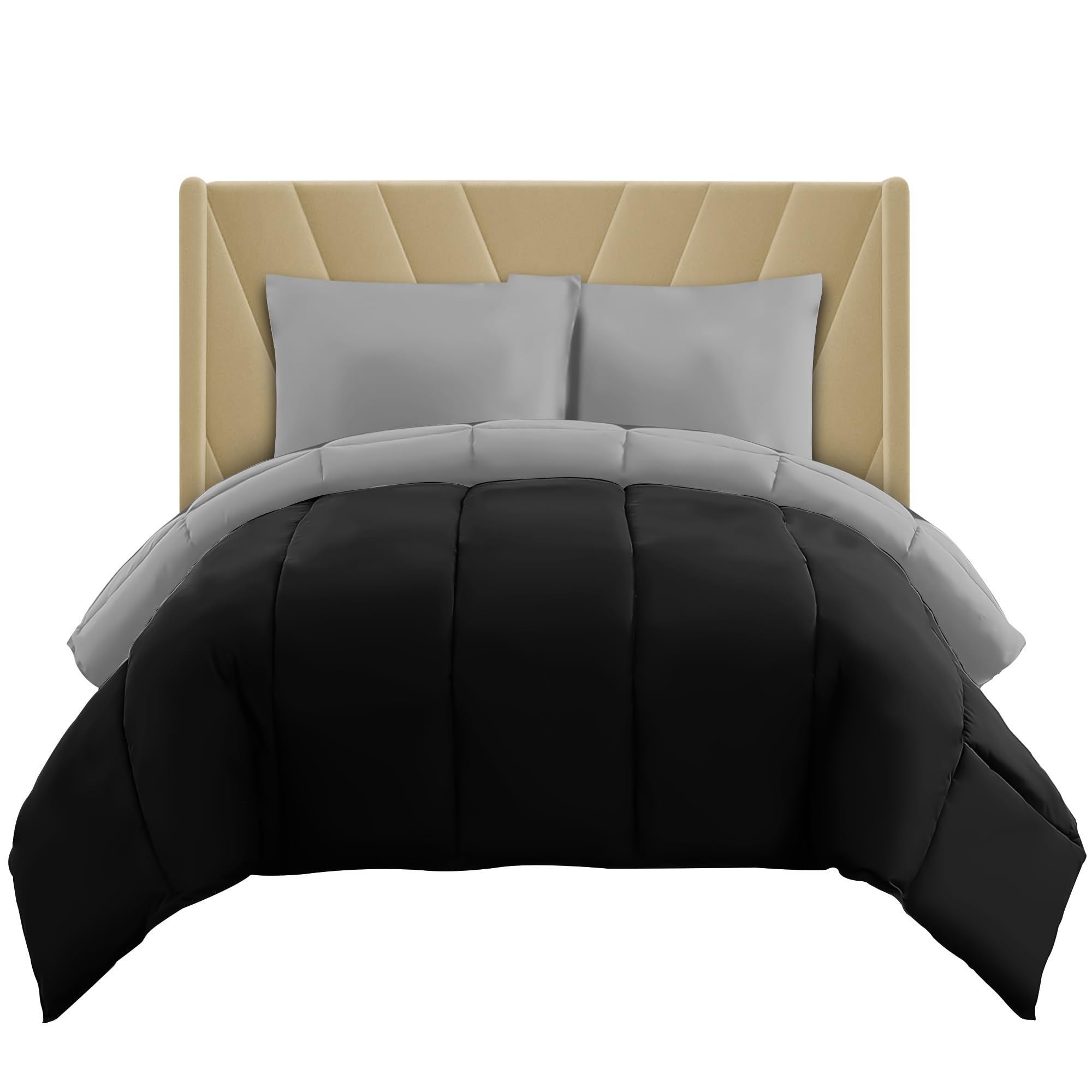 Sunshine Comforts Silver | Black Reversible King Size Duvet Cover Sets With Pillow Cases, Duvet Cover Sets - King Size - Wrinkle-Resistant Bedding, Kingsize Duvet Cover Sets Hypoallergenic, (Silver, Black)
