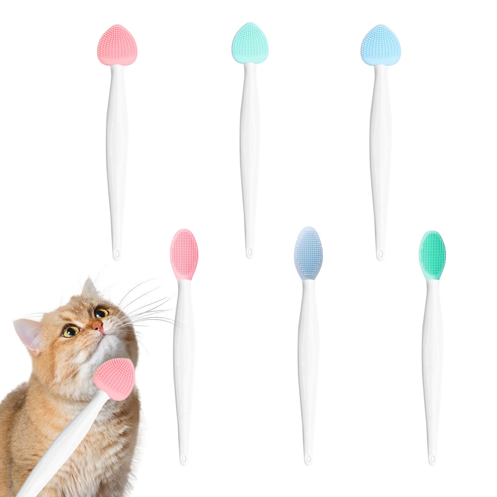 6 Pieces Cat Chin Brush,Silicone Scrubber for Cat Chin Cleaner,Gently Removes Blackheads from Cat Chin for Cats,Double Sided Beauty Brush