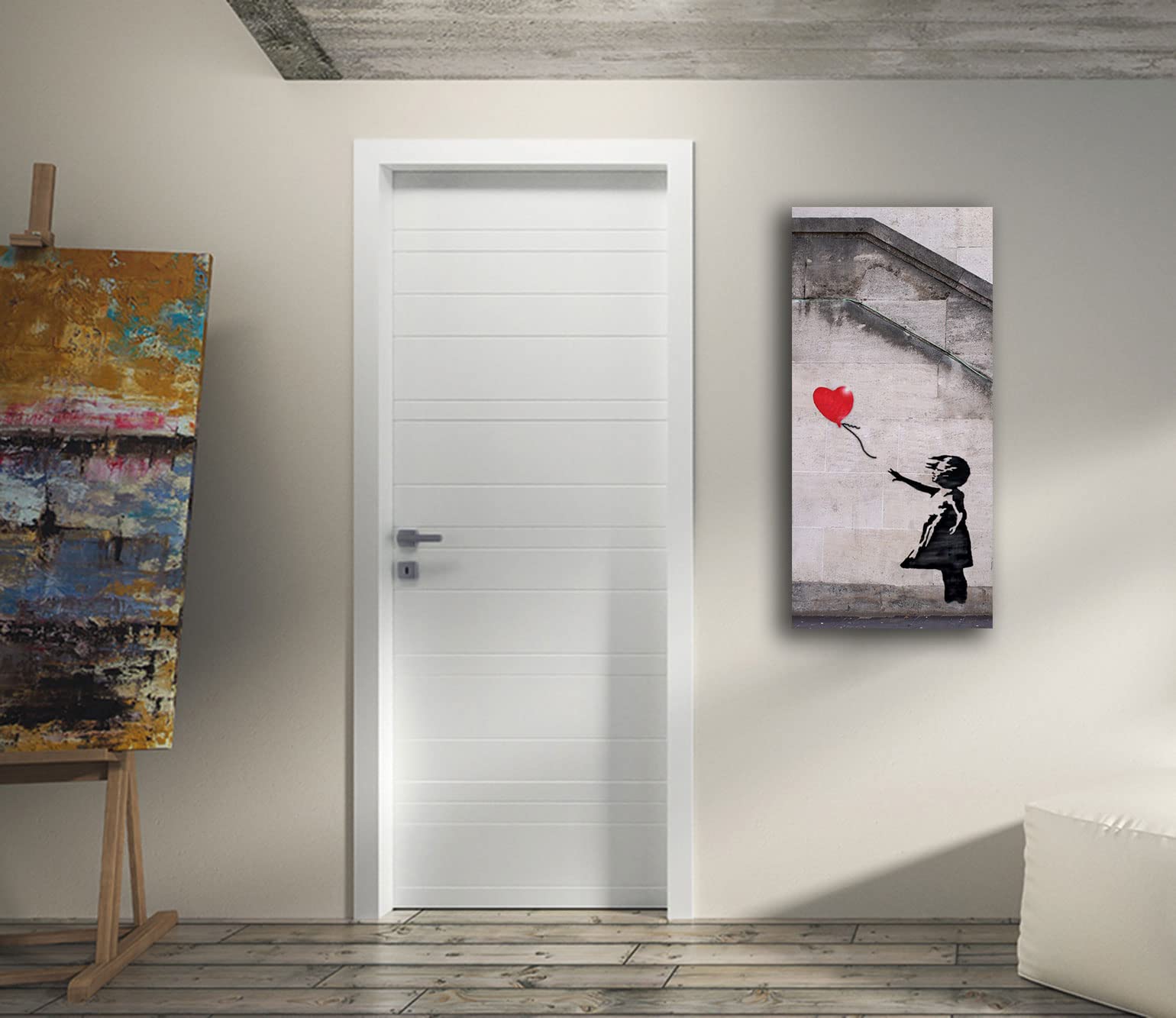 Quadro Moderno Verticale Banksy Bambina Cuore Rosso Quadri moderni da Parete XXL grande Stampa su tela Canvas Decorazione Murale muro Soggiorno Arredo Camera letto Cucina (50x100 cm, Banksy1)