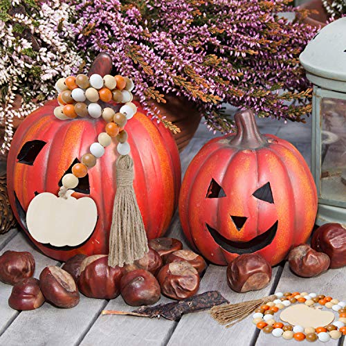 image for WILLBOND Halloween Wooden Bead Wreath with Tassels, Decorated with Pum