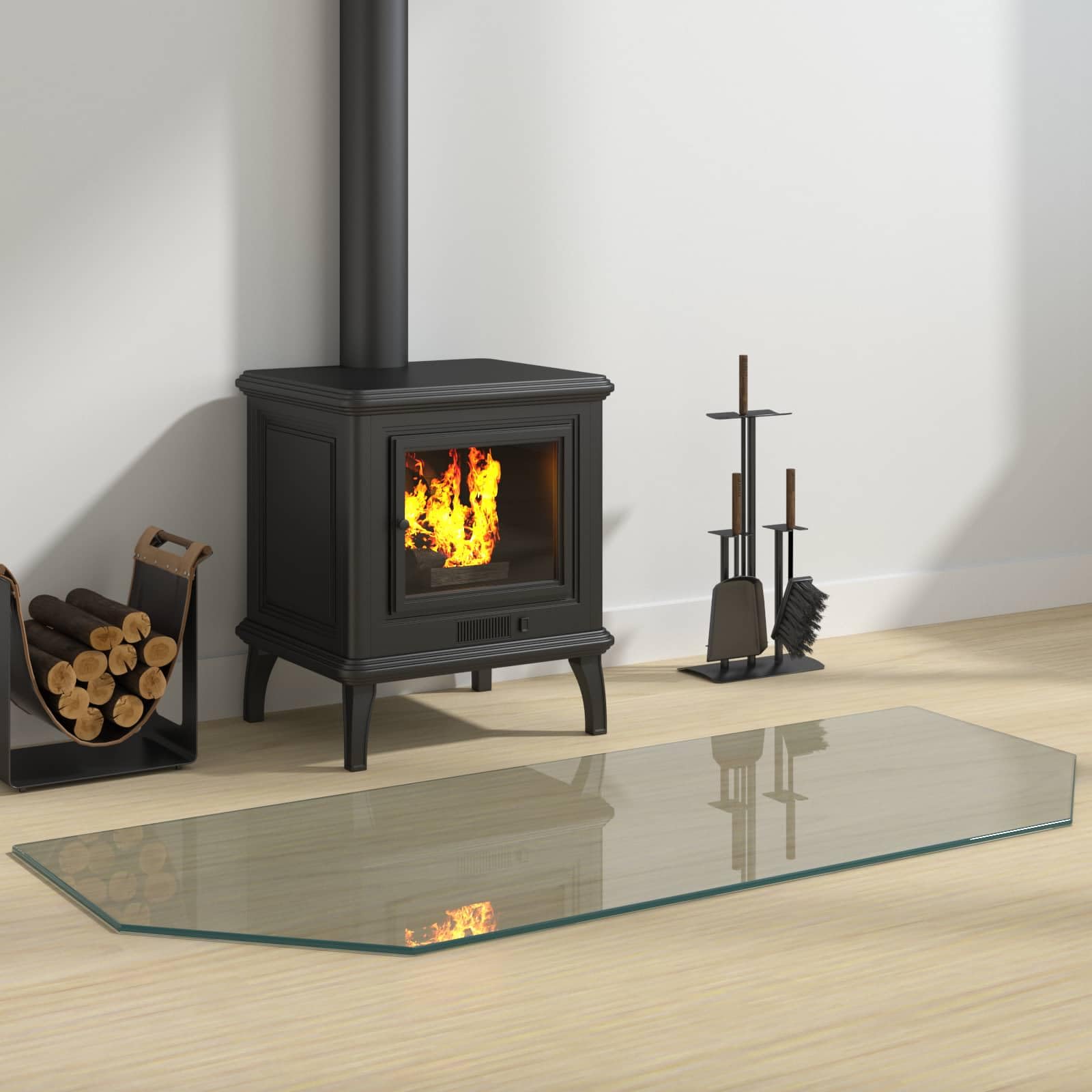 Kaminbodenplatte 120 x 50 cm aus gehärtetem Glas - Funkenschutzplatte für Ofen und Kamin - Bodenschutzplatte transparent