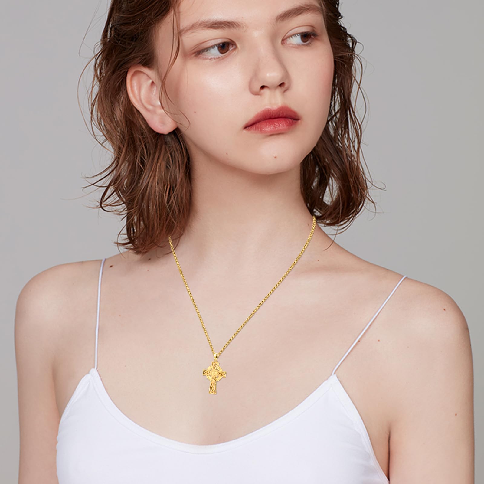 REDSUN Collier en argent sterling 925 plaqué or - Croix celtique Vegvisir avec chaîne - Amulette nordique - Cadeau pour homme, femme, garçon, petite amie - Unisexe