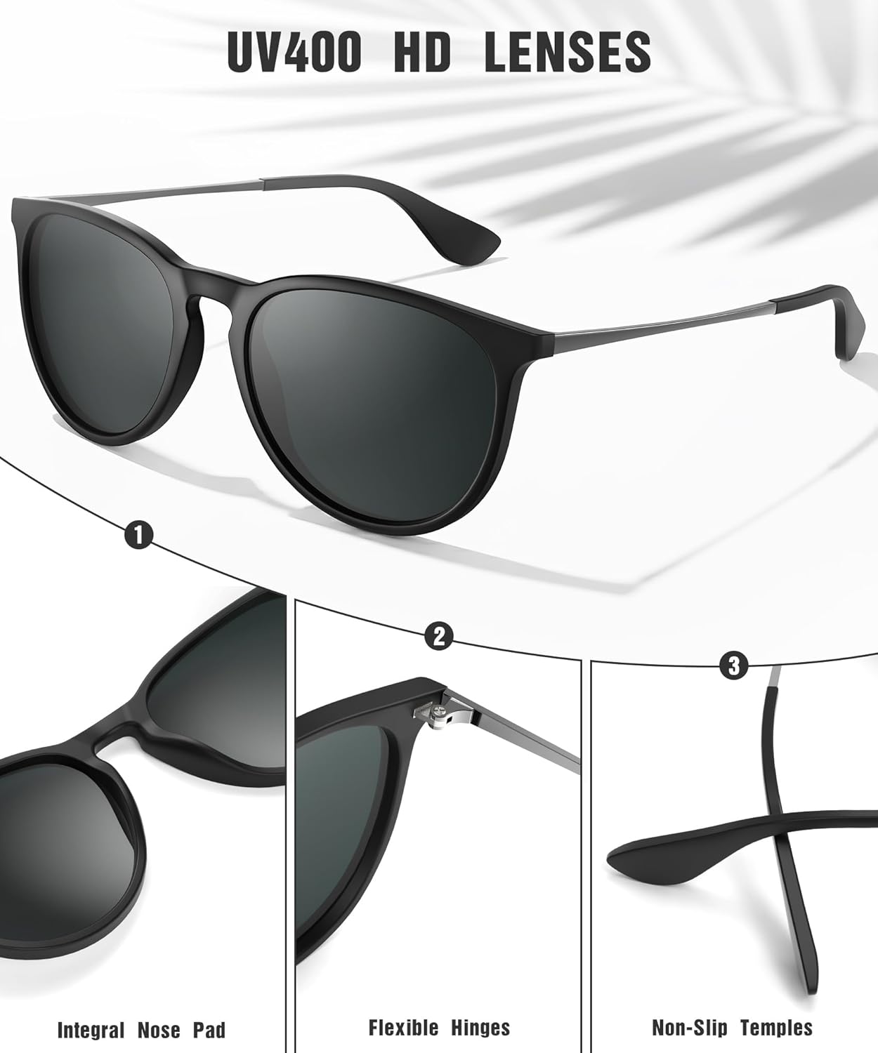 Sunglasses Womens Polarized Sunglasses-Women: Retro Round Sun Glasses with UV400 Protecion Trendy 3 Pack - Image 7