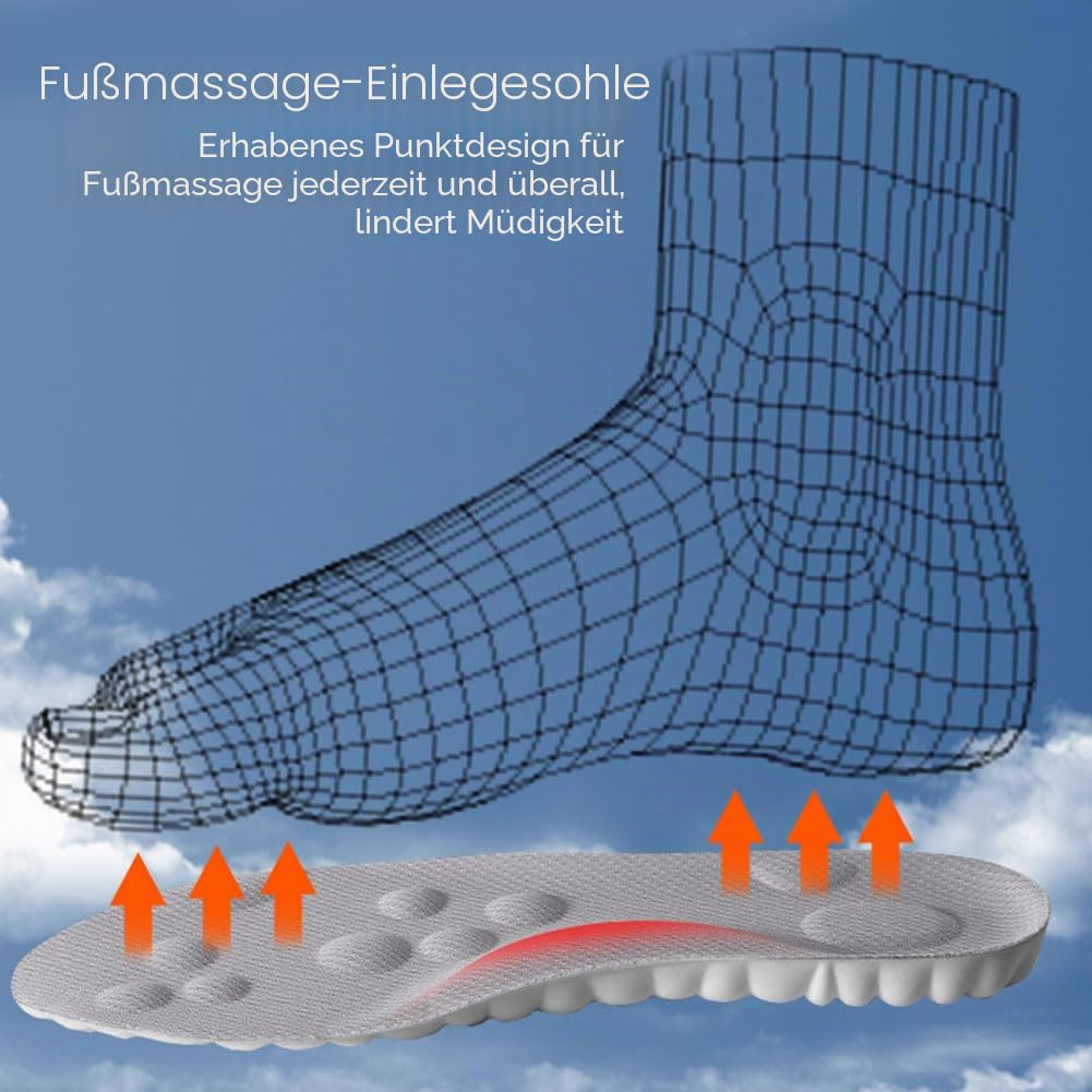 Einlegesohlen aus Memory-Schaum 4D mit Unterstützung des Fußgewölbes, orthopädische Einlegesohlen, Massage-Sohlen, Plantarfasziitis, rutschfeste Sohle, Sportsohle (Orange, 39-40)