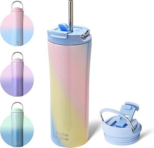 BOTTLE BOTTLE Vasos de café aislados con tapa de doble uso y pajita, taza de café de viaje con doble pared para mujer y hombre, vaso de acero disponible en Yaxa Colombia