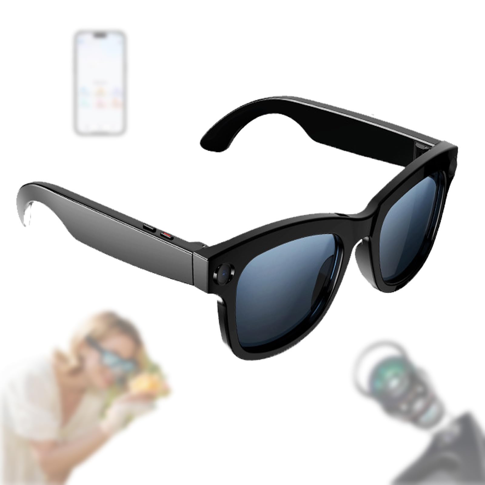 Occhiali Intelligenti con Intelligenza Artificiale E Fotocamera, Pixel da 800W, Foto E Video, Dialogo Ai, Riconoscimento Oggetti, Controllo Touch, Oltre 100 Traduzioni, per Viaggi E Guida B