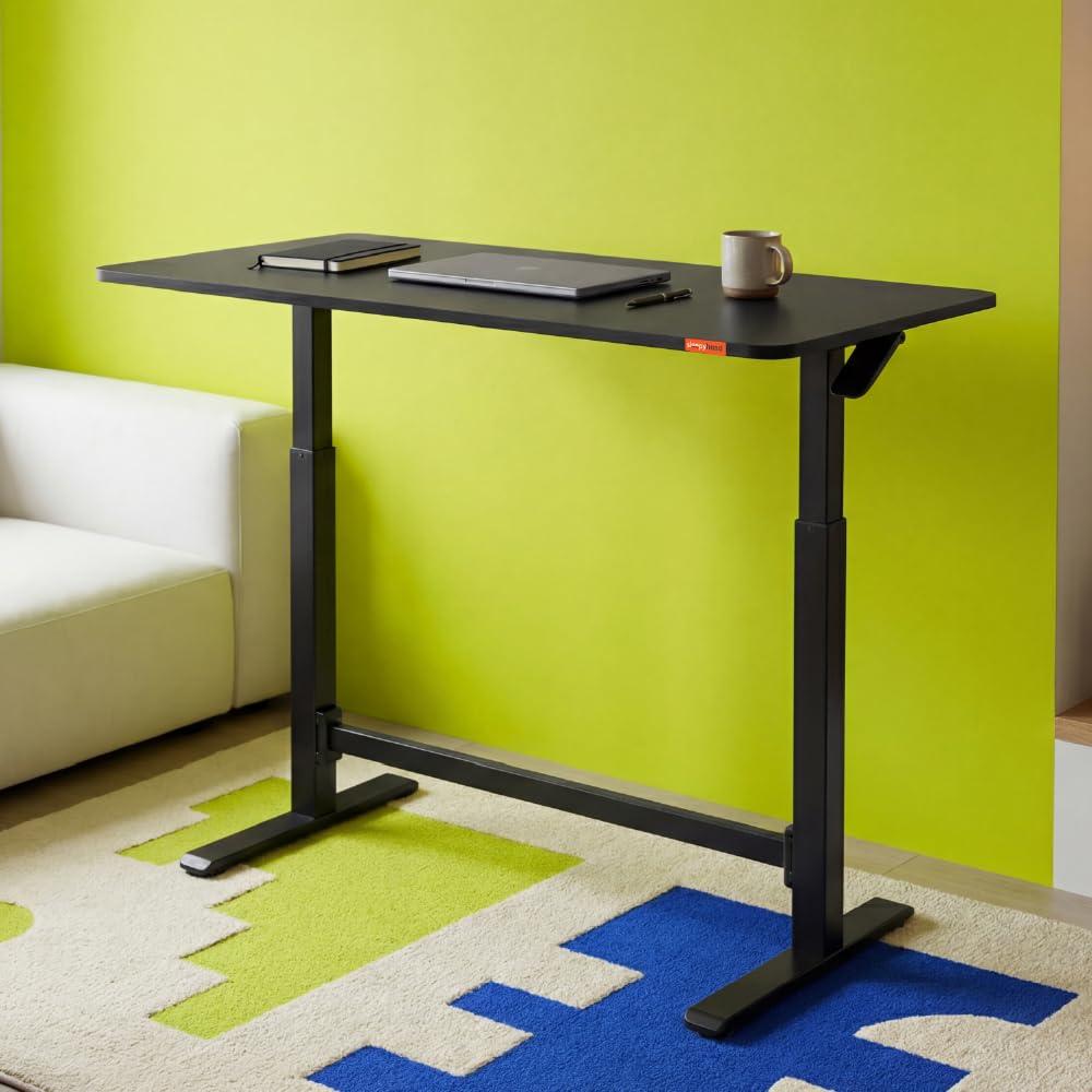 Sleepyhead Lyft Designed by Duroflex - Height Adjustable Desk for Home Office & WFH | Portable Sit Stand Table with Hydraulic Lift, Wheels & Ergonomic Laptop Workstation (Black Base & Black Top)-image-24