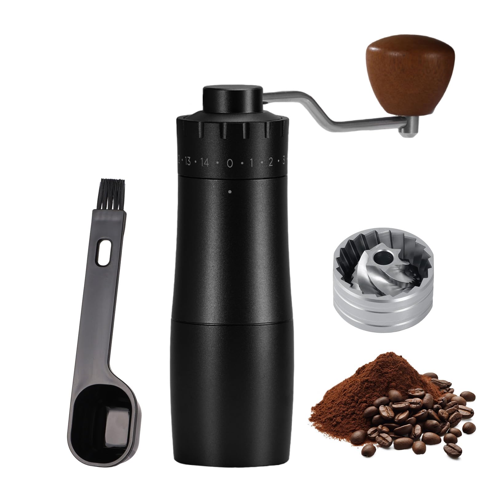 Molinillo de café manual con rebabas cónicas de acero inoxidable para prensa francesa, goteo, espresso, ajuste ajustable, perfecto para el hogar, la oficina y el campamento (negro-F18SW1)