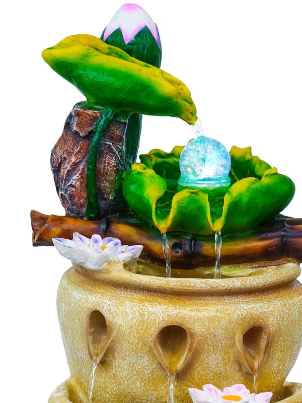 Image of Polyresin Designer Tabletop 4 Steps Indoor Water Fountain for Home Decor with LED Light, Speed Controller Pump & Crystal Ball (Size: 30 x 23 x 57CM |Color: Multi | Weight: 4055 Gram)
