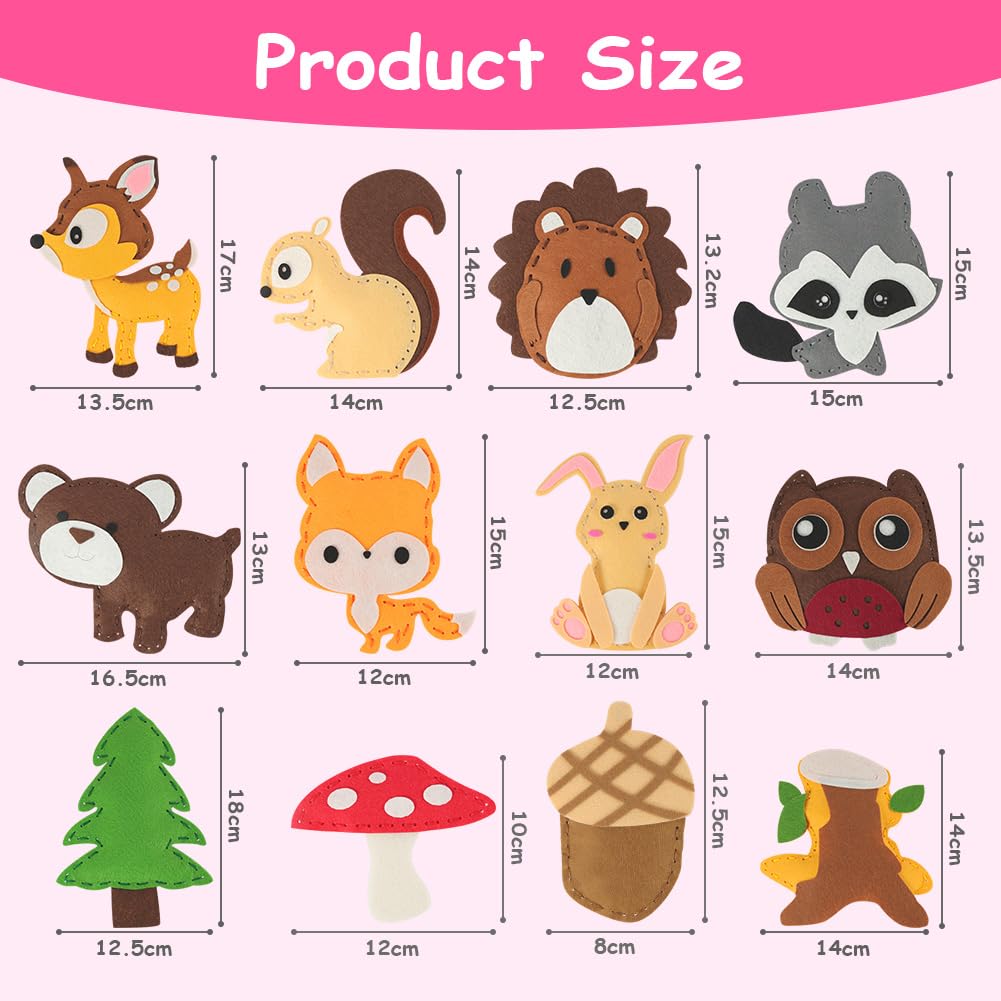 Vicloon Kids' 12-Piece Cute Animal Sewing Craft Kit - Fun DIY Sewing Kit for Ages 5-12, Toy Animals-12pcs, Small - Image 2