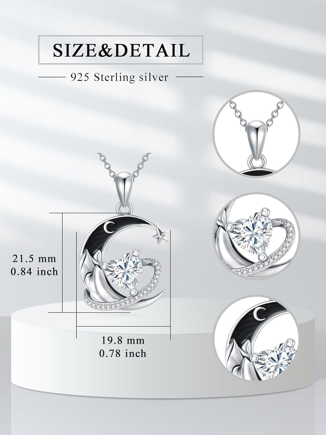 I Love You to the Moon and Back Necklace 925 Sterling Silver Black Crescent Moon Star Pendant with Heart Birthstone Necklace Anniversary Gothic Jewelry Gifts for Women Wife Lovers - Image 2