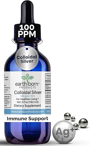 Earthborn - Líquido de plata coloidal (4 onzas) 100 PPM y agua de plata monatómica 99.999% pura, suplemento coloidal de plata natural para apoyo