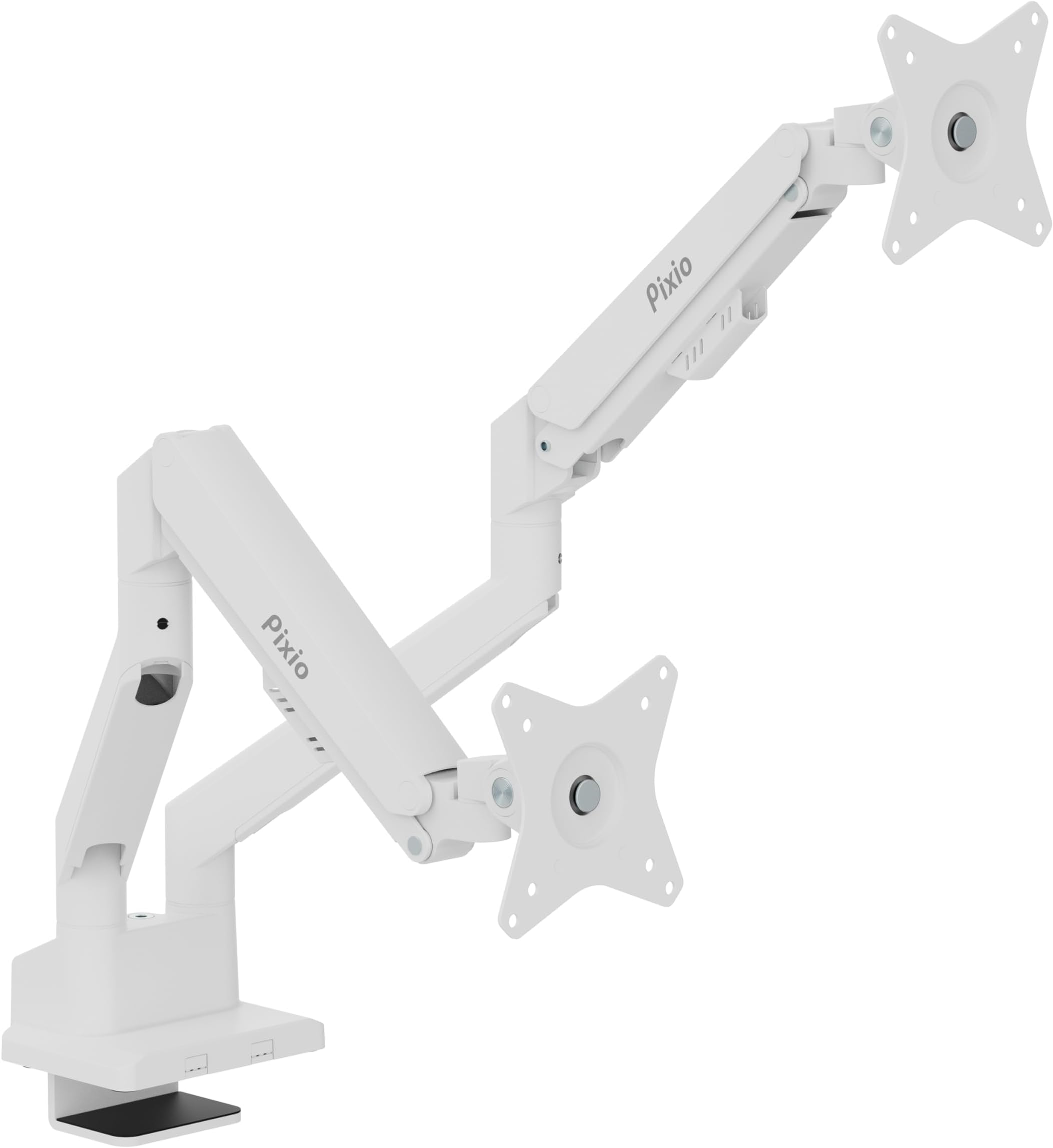 Pixio PS1D Wave White Dual Monitor Arm Stand Desk Mount - Fits up to 32 inches Monitors and up to 19.8lbs. VESA Compatibility and Integrated Cable Management
