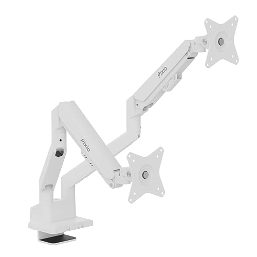 Pixio PS1D Wave White Dual Monitor Arm Stand Desk Mount - Fits up to 32 inches Monitors and up to 19.8lbs. VESA Compatibility and Integrated Cable Management - Dual - White