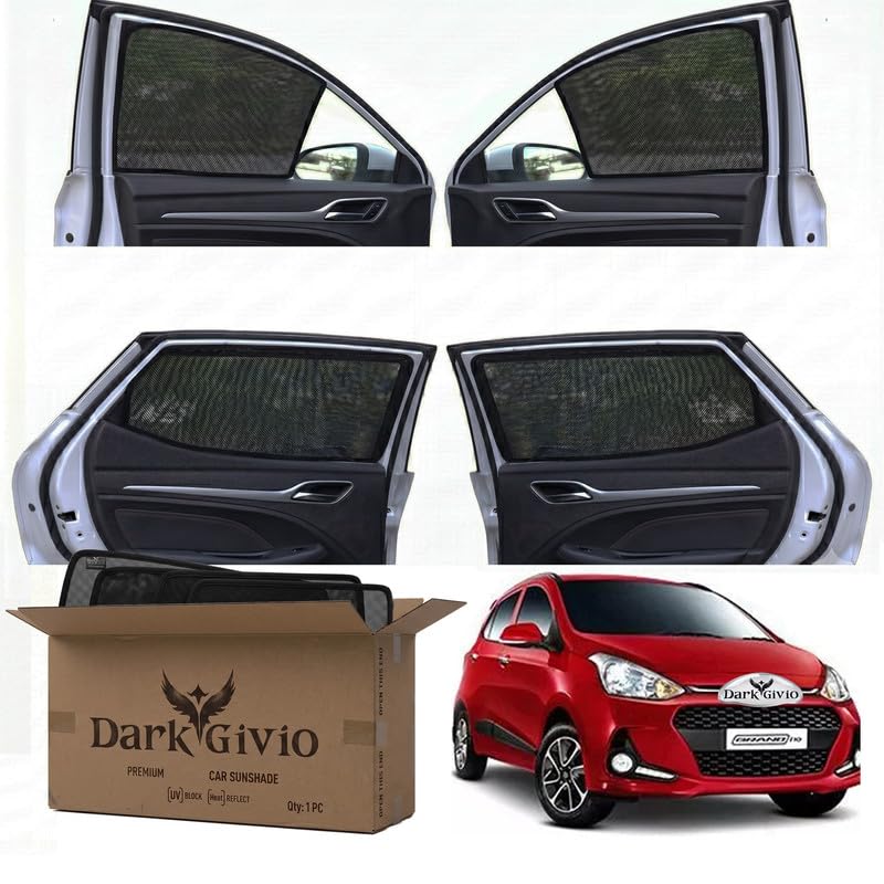 Image of Car Window Sun Shade Protector for I 10 Grand | Exact Fit Non-Magnetic Half Cut Sunshade (Set of 4 /6) | UV Blocker Side Window Car Curtains & Interior Accessory