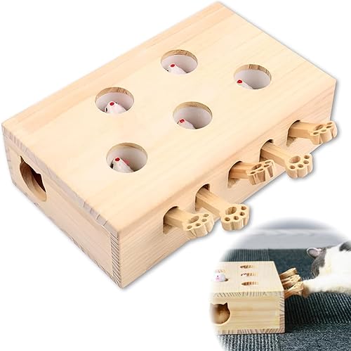 Juguete interactivo de madera para gatos, juguetes de madera maciza para gatos de interior, juego de ratones, rascador de gatos y juguete, juguetes