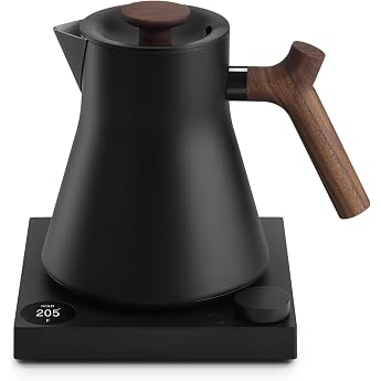 Fellow Corvo ECG Electric Kettle - Pour-Over Teapot and Coffee Maker - EU, Matte Black with Walnut Handle - 0.9 liters