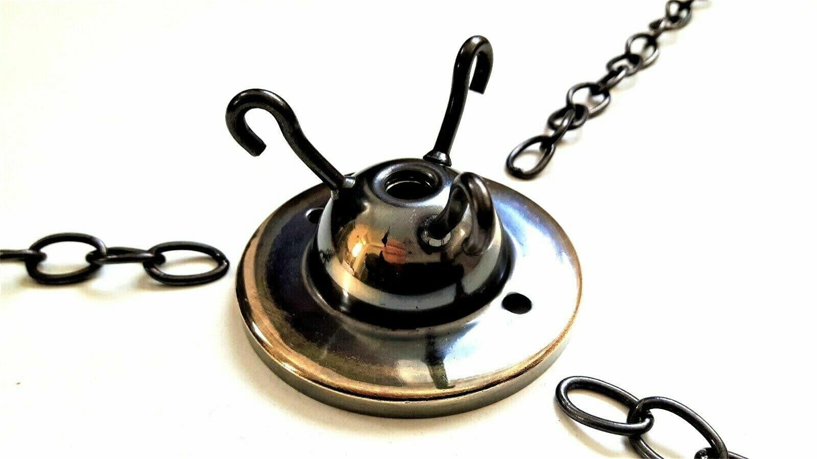 Polished Brass 3 Hook Ceiling Rose With 3 X 12 Inch Lengths Of Chain Brushed Antique Finish