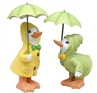 Nyika Dilly And Dally Puddle Ducks,Duck Garden Ornaments,Puddle Duck With Umbrella,Cute Rainy Day Duck,Non-fading Resin Animal Garden Ornaments?Resin ?