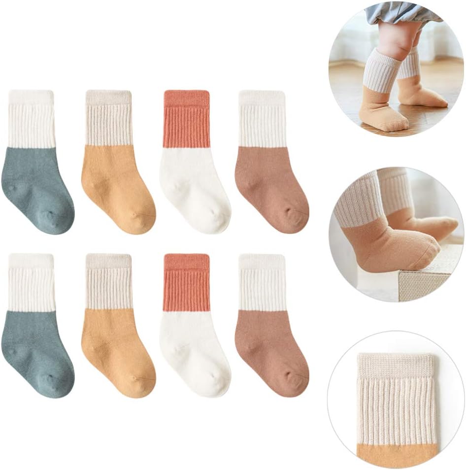 TOYANDONA 4pairs Middle Tube Socks Comfortable Cotton Newborn Socks Warm and Breathable Unisex Footwear for Years Old Boys and Girls