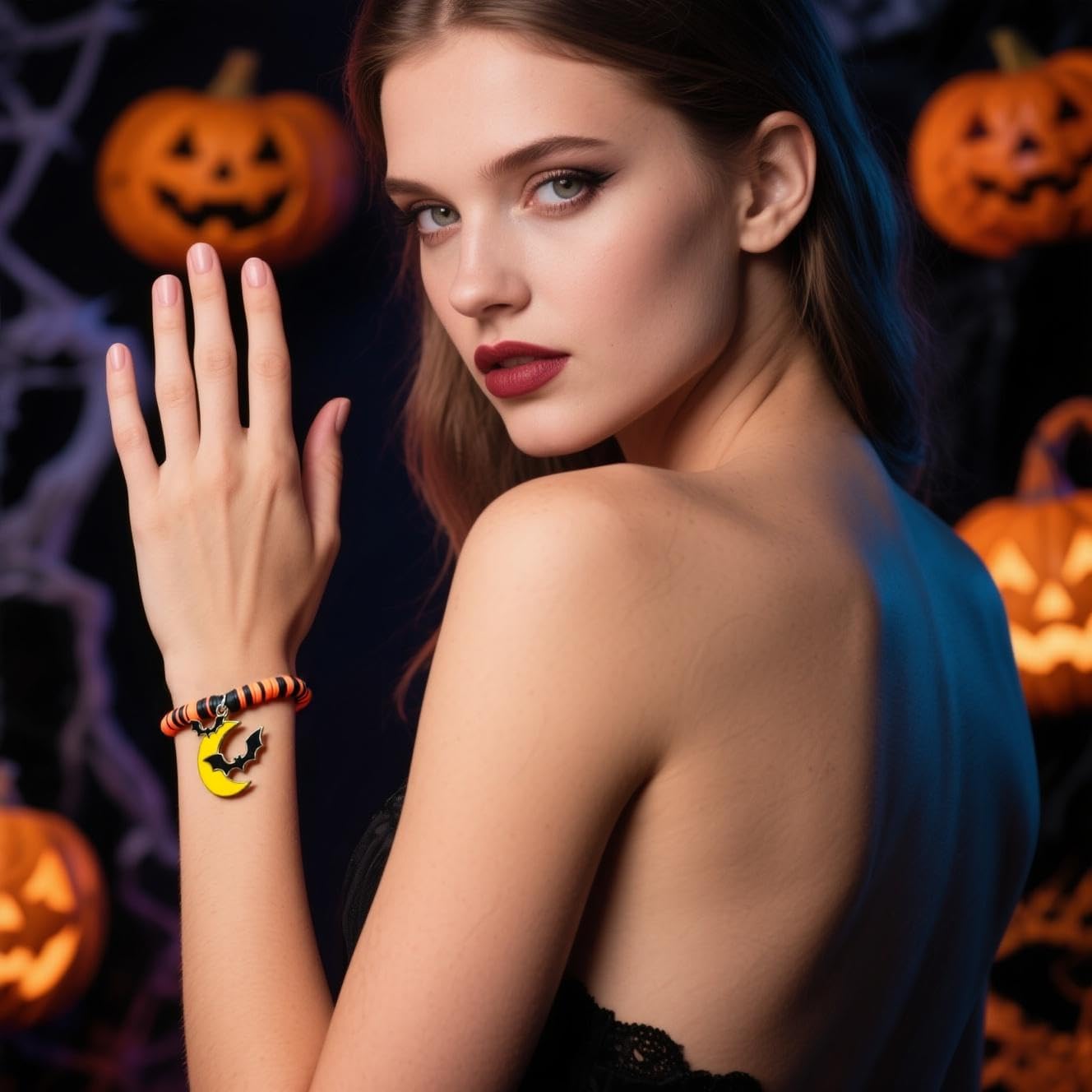 Halloween Bracelets for Women Charms Goth Bead Stretch Bracelet Punk Pumpkin Ghost Spider Bracelets Witch Halloween Slap Bracelets Emo Accessories Halloween Prom Custom Accessories for Women - Image 3