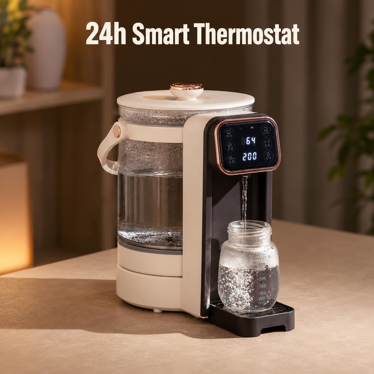 Elektryczny podgrzewacz wody do butelek dla niemowląt, zdejmowany szklany zbiornik 3 l | Regulowana temperatura i moc wody umożliwiają dozowanie stałej temperatury dla wygodnego przygotowania formuły