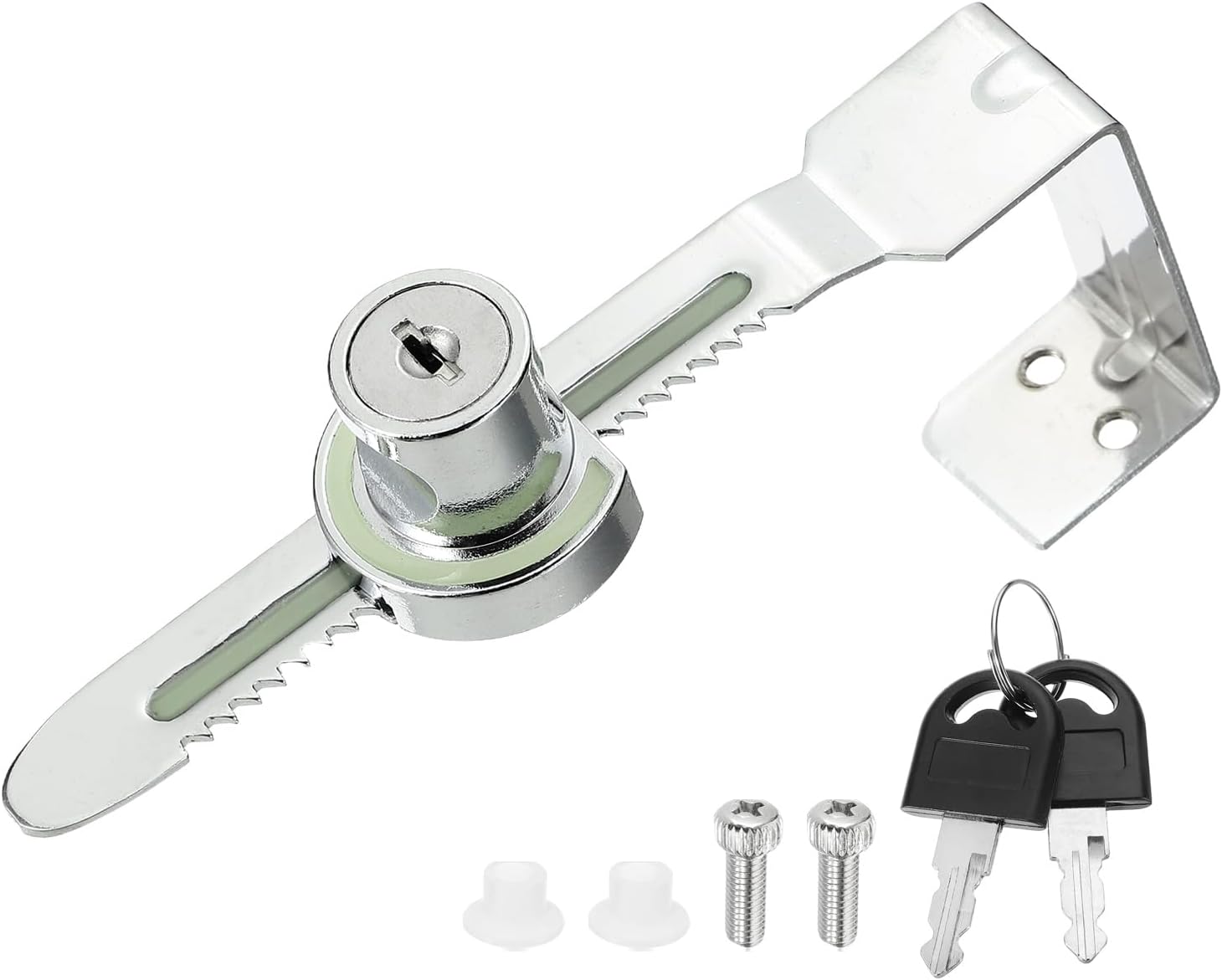 2.1" Sliding Glass Door Ratchet Lock, Keyed Alike Luminous Secure Showcase Display Case Lock - No Drill, for 40-50mm/ 1.57-1.97 inch Cabinet Stores Glass Door, Silver