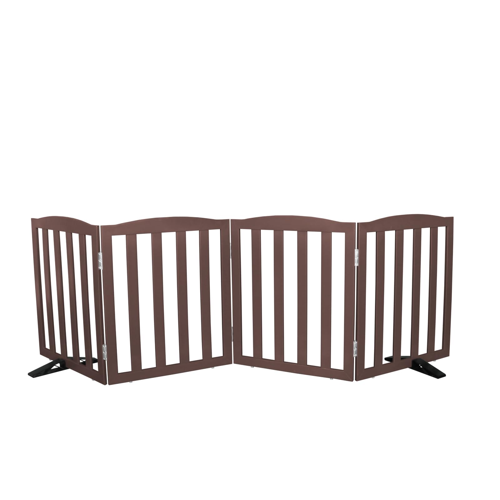 SFJC Freestanding Dog Gate Indoor,Doggie Gate Foldable Pet Gates for Doorways,Stairs or Hallways, Wooden Brown Pet Gate for the House, Pet Fence with Support Feet Included,24 "Height-4 Panels