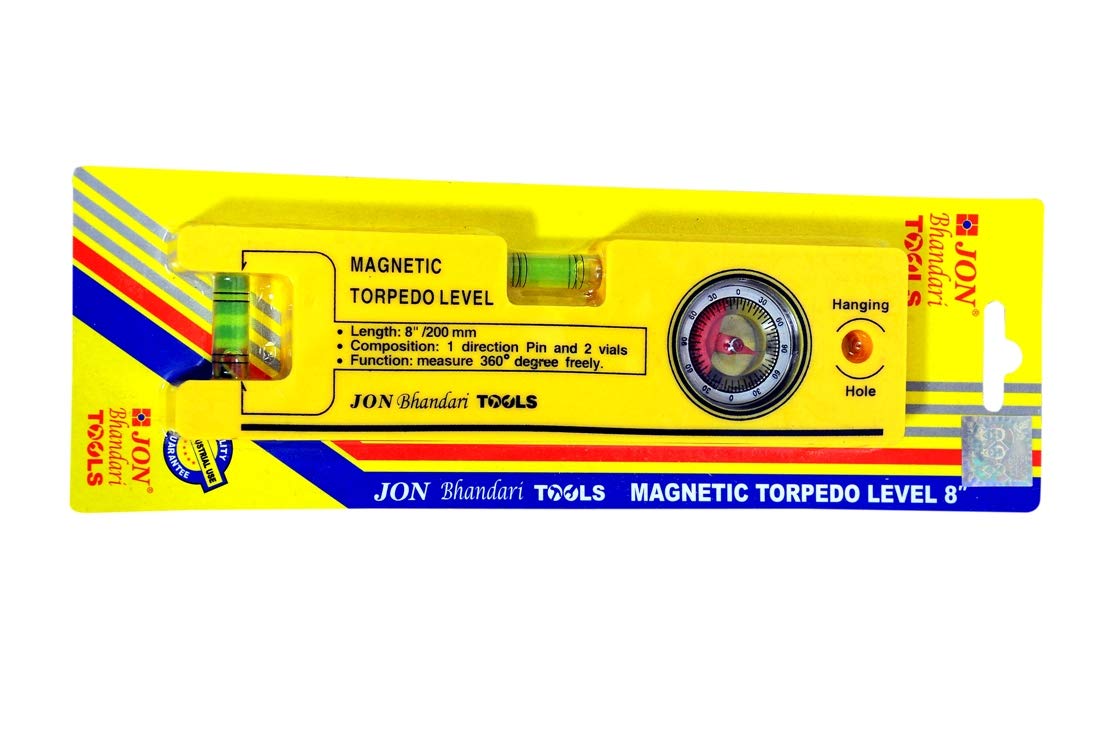 Jon Bhandari Tools 360° Magnetic Spirit Level with 2 Vials & Direction Pin – High Accuracy Bubble Level Tool for Horizontal & Vertical Measurements for DIY, Woodworking, Construction, Professional Use