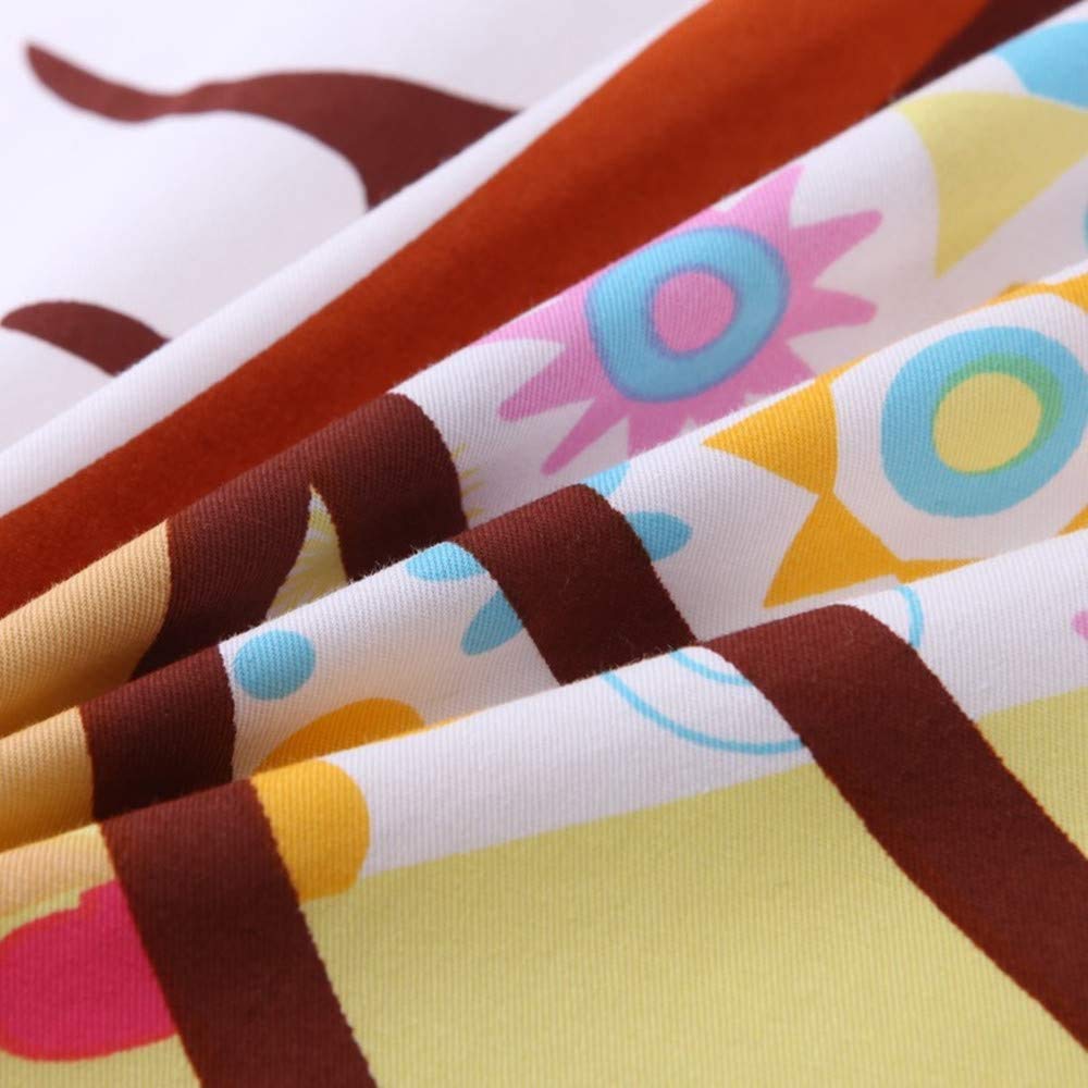 Parure de lit pour enfant - 100 % coton - Motif dessin animé - Pour enfant - Rose - Jaune - Bleu - 120 x 150 cm - Motif singe