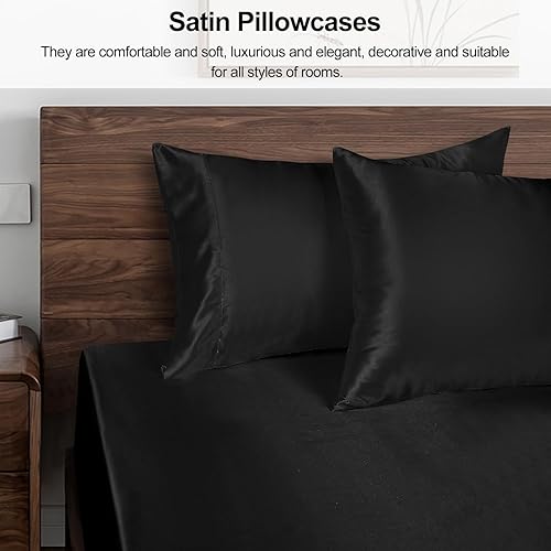 Miniatura 4 de Lirex Juego de 2 fundas de almohada de satén, tamaño King, suave microfibra de color sólido, sin arrugas, resistente a la decoloración y